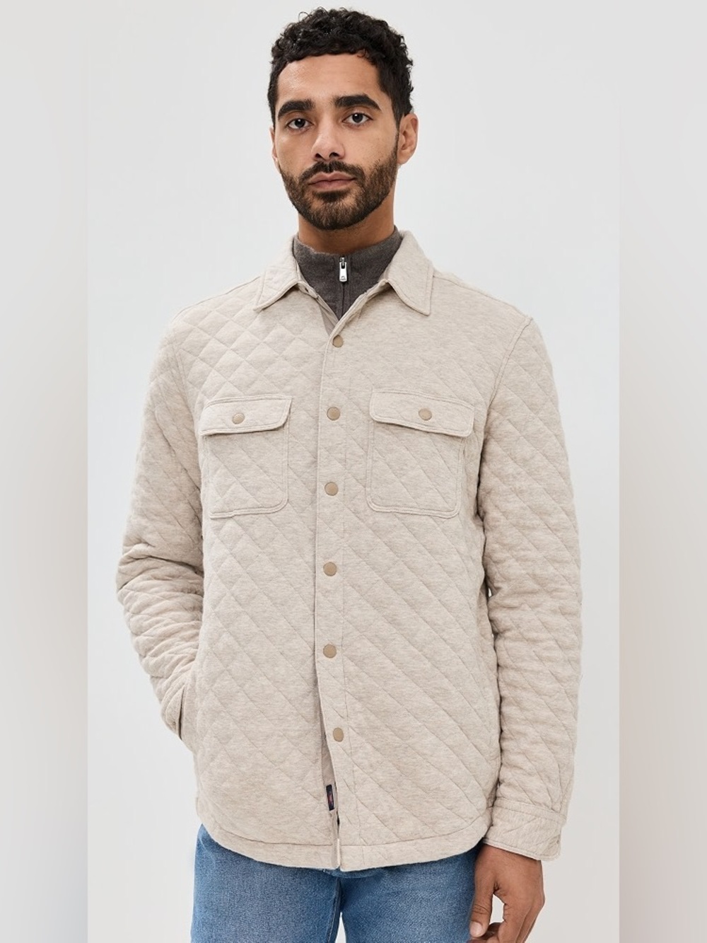Faherty Quilted Fleece Shirt Jacket Beige Cream Medium M